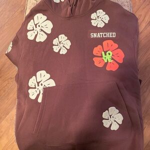 Brown Hoodie with Floral and Love Design